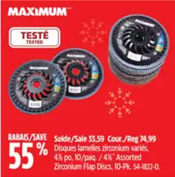 Canadian Tire Maximum 41⁄2˝ Assorted Zirconium Flap Discs, 10-Pk offer
