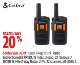 Canadian Tire Cobra RX180 18-Mile 2-Way Radio, 2-Pk offer