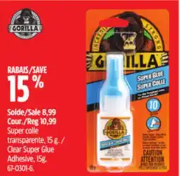 Canadian Tire Gorilla Clear Super Glue Adhesive, 15g offer