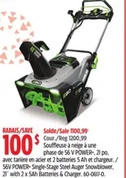 Canadian Tire 56V POWER+ Single-Stage Steel Auger Snowblower offer