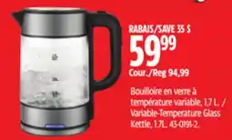 Canadian Tire Vida-by-paderno Variable-Temperature Glass Kettle, 1.7L offer