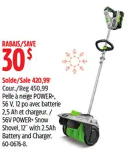 Canadian Tire 56V POWER+ Snow Shovel, 12˝ with 2.5Ah Battery and Charger offer