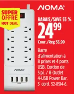 Canadian Tire Noma 8-Outlet 4-USB Power Bar. 3´ cord offer