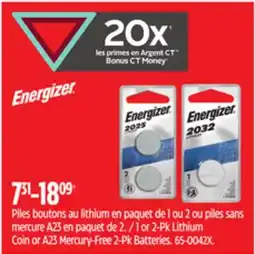 Canadian Tire Energizer 1 or 2-Pk Lithium Coin or A23 Mercury-Free 2-Pk Batteries offer