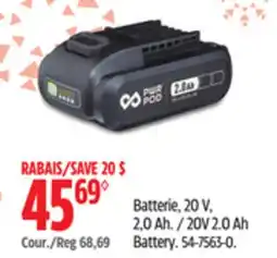 Canadian Tire Mastercraft 20V 2.0 Ah Battery offer