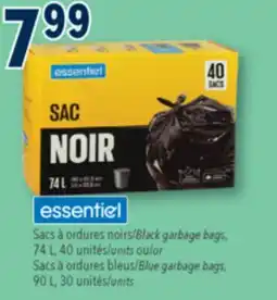Familiprix Essentiel black garbage bags fit offer