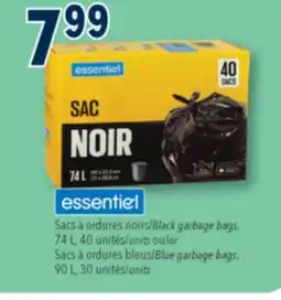 Familiprix Essentiel black garbage bags fit 74L container 40un offer