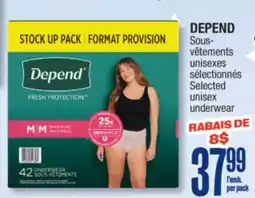 Jean Coutu DEPEND Selected unisex underwear offer