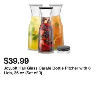 Wayfair JoyJolt Hali Glass Carafe Bottle Pitcher with 6 Lids, 36 oz (Set of 3) offer