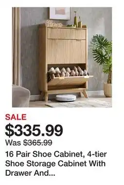 Wayfair 16 Pair Shoe Cabinet, 4-tier Shoe Storage Cabinet With Drawer And Adjustable Shelves offer