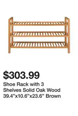 Wayfair Shoe Rack with 3 Shelves Solid Oak Wood 39.4x10.6x23.6 Brown offer