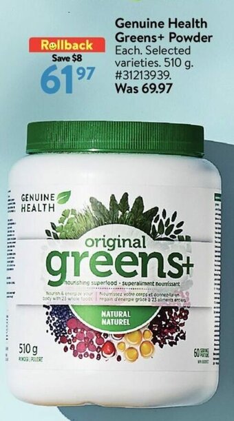 Walmart Genuine Health Greens+ Powder offer