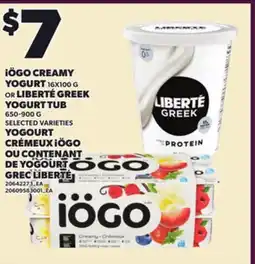 Independent Grocer iÖGO CREAMY YOGURT 16X100 G OR LIBERTÉ GREEK YOGURT TUB 650-900 G offer