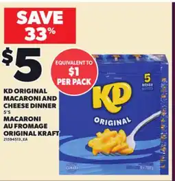 Independent Grocer KD ORIGINAL MACARONI AND CHEESE DINNER, 5'S offer