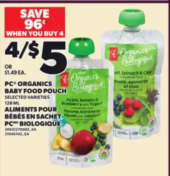 Independent Grocer PC ORGANICS BABY FOOD POUCH SELECTED VARIETIES 128 ML offer