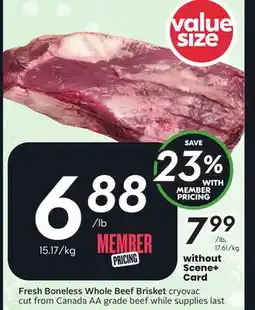 Sobeys Fresh Boneless Whole Beef Brisket offer