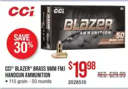 Cabela's CCI BLAZER BRASS 9MM FMJ HANDGUN AMMUNITION offer
