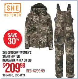Cabela's SHE OUTDOOR WOMEN'S STAND HUNTER INSULATED PARKA OR BIB offer