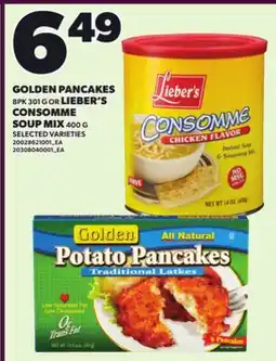Loblaws GOLDEN PANCAKES, 8PK 301 G OR LIEBER'S CONSOMME SOUP MIX, 400 G offer