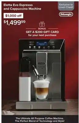 Linen Chest Delonghi Eletta Evo Espresso and Cappuccino Machine offer