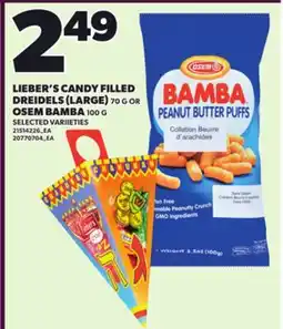 Loblaws LIEBER'S CANDY FILLED DREIDELS (LARGE) 70 G OR OSEM BAMBA 100 G offer
