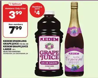 Loblaws KEDEM SPARKLING GRAPE JUICE, 750 ML OR KEDEM GRAPE JUICE LARGE, 1.8 L offer