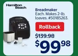 Walmart Hamilton Beach Breadmaker offer