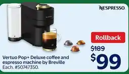 Walmart Vertuo Pop+ Deluxe coffee and espresso machine by Breville offer