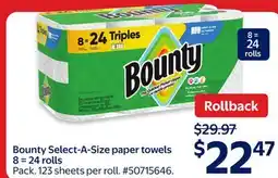 Walmart Bounty Select-A-Size paper towels 8 = 24 rolls offer