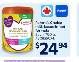 Walmart Parent's Choice milk-based infant formula offer