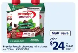 Walmart Premier Protein chocolate mint shakes offer