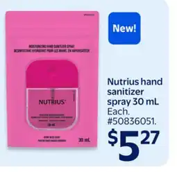 Walmart Nutrius hand sanitizer spray 30 mL offer