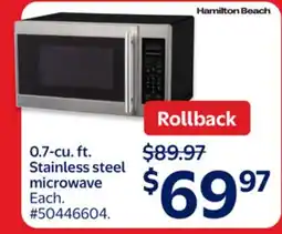 Walmart Hamilton Beach 0.7-cu.ft. Stainless steel microwave offer