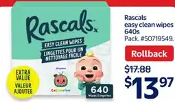 Walmart Rascals easy clean wipes 640s offer