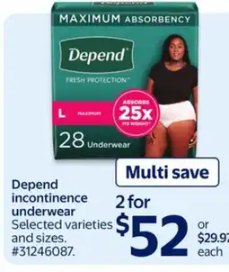 Walmart Depend incontinence underwear offer
