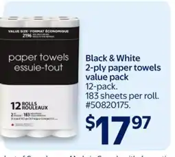 Walmart Black & White 2-ply paper towels value pack offer