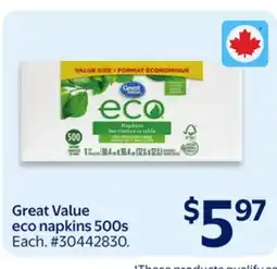 Walmart Great Value eco napkins 500s offer