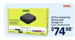 Walmart Onn. 4K Pro streaming device with Google TV offer