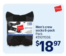 Walmart Hanes Men's crew socks 6-pack offer