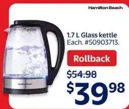 Walmart HAMILTON BEACH 1.7 L Glass Kettle offer