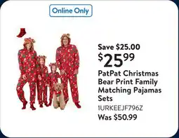 Walmart PatPat Christmas Bear Print Family Matching Pajamas Sets offer