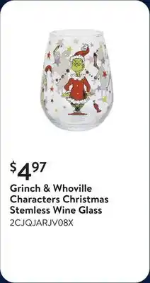 Walmart Grinch & Whoville Characters Christmas Stemless Wine Glass offer