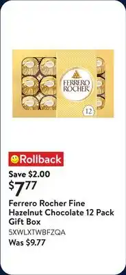 Walmart Ferrero Rocher Fine Hazelnut Chocolate 12 Pack Gift Box offer