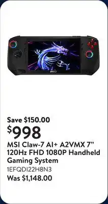 Walmart MSI Claw-7 AI+ A2VMX 7 120Hz FHD 1080P Handheld Gaming System offer