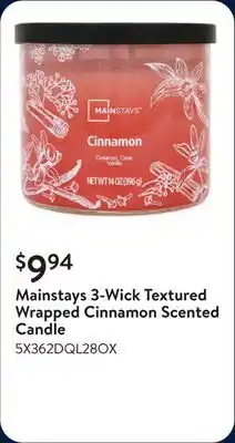 Walmart Mainstays 3-Wick Textured Wrapped Cinnamon Scented Candle offer