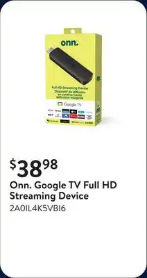 Walmart Onn. Google TV Full HD Streaming Device offer