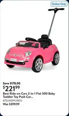 Walmart Best Ride-on Cars 2-in-1 Fiat 500 Baby Toddler Toy Push Car Stroller, Pink​ offer
