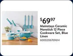 Walmart Mainstays Ceramic Nonstick 12 Piece Cookware Set, Blue Linen offer