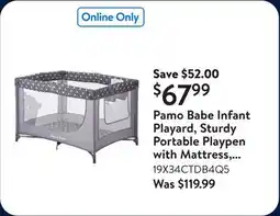 Walmart Pamo Babe Infant Playard, Sturdy Portable Playpen with Mattress, Carry Bag(Grey) offer
