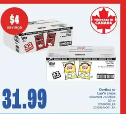 Wholesale Club DORITOS OR LAY'S CHIPS, 32 ct offer